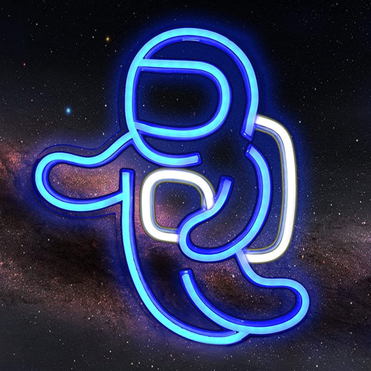 Astronaut Neon Light Projector - USB Powered Space LED Sign for Bedroom Wall Decor, 14.1x12.6 Inches, Ideal for Living Rooms, Gaming Spaces, and Children's Birthday Gifts (Blue)