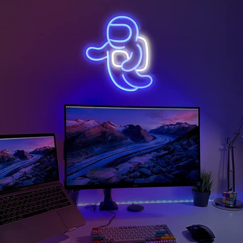 Astronaut Neon Light Projector - USB Powered Space LED Sign for Bedroom Wall Decor, 14.1x12.6 Inches, Ideal for Living Rooms, Gaming Spaces, and Children's Birthday Gifts (Blue)